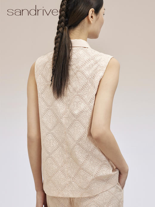 纯棉刺绣西装领无袖上衣 SJS95W023W 商品图5