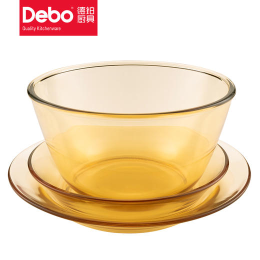 Debo德铂尤妮思琥珀色高硼硅玻璃碗盘子甜品水果沙拉碗耐高温家用大碗盘 商品图9