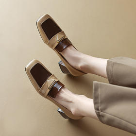 法式复古，粗跟玛丽珍职业拼色女春秋高跟鞋方头粗跟漆皮单鞋HCY-3307