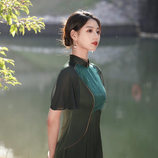 夏季新款，长款醋酸旗袍拼接元素修身单层旗袍连衣裙JLM-3009 商品图3