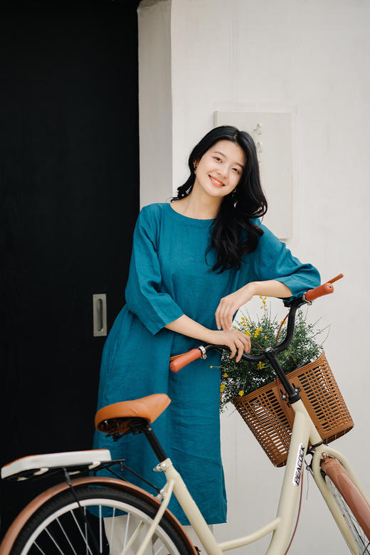* 绽放/D284/自然文艺纯亚麻连衣裙女宽松复古大码长款棉麻裙 商品图5