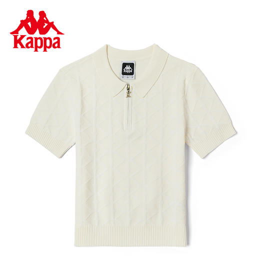 Kappa卡帕短袖2023新款女针织POLO衫半拉链运动短袖休闲提花T恤 商品图0