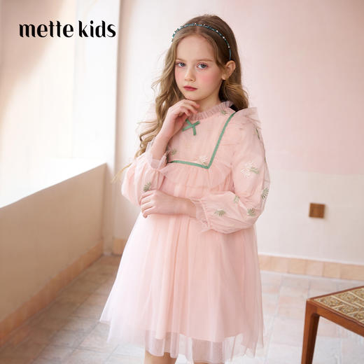 mettekids女童连衣裙春秋新款儿童粉色裙子中大童网纱公主裙童装 商品图0