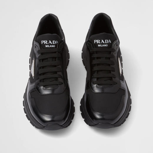 【三】PRADA 普拉达 男士 Re-Nylon 再生尼龙和亮面皮革金属三角形徽标休闲运动鞋 黑色 2EE369 3LF5 F0632 商品图1