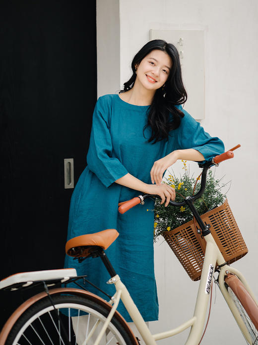 * 绽放/D284/自然文艺纯亚麻连衣裙女宽松复古大码长款棉麻裙 商品图3