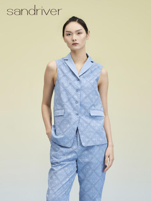 纯棉刺绣西装领无袖上衣 SJS95W023W 商品图2