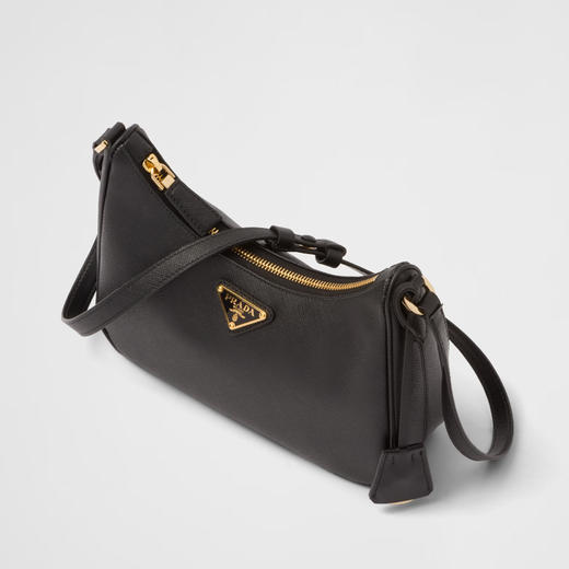 【一】PRADA 普拉达 女士 Saffiano 十字纹皮革珐琅金属三角形徽标迷你手提包 黑色 1BC204 NZV F0632 JOM 商品图1