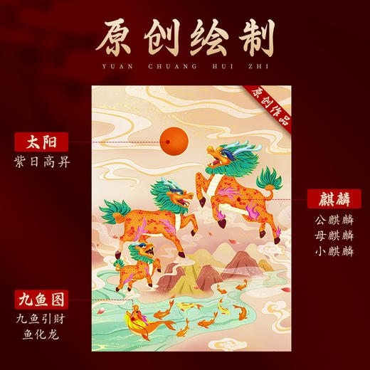 原创麒麟九鱼图摆台 商品图2