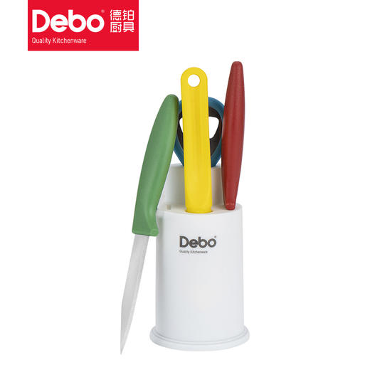 Debo德铂格诺厨刀5件套 瓶起 去皮器 水果刀 带齿刀 刀架  萨曼塔厨具5件套 水果刀 瓜刨 厨房剪 底座 商品图5