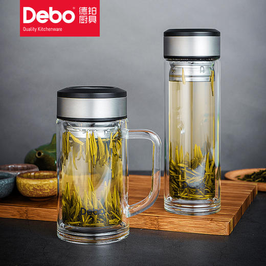 Debo德铂汉纳斯高硼硅玻璃套装杯304不锈钢过滤茶漏茶杯办公水杯320ml+360ml两件套 商品图5