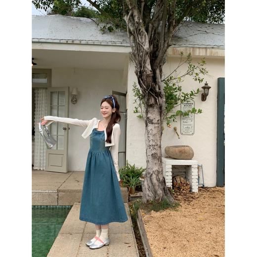 大码女装韩版抹胸牛仔吊带连衣裙+短款长袖开衫胖MM两件套 商品图1