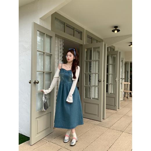 大码女装韩版抹胸牛仔吊带连衣裙+短款长袖开衫胖MM两件套 商品图0