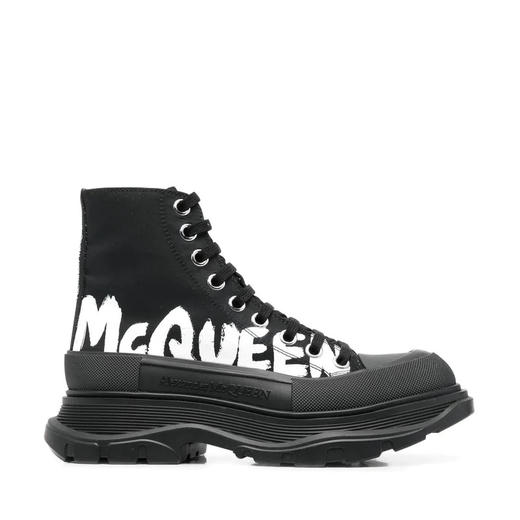 ALEXANDER MCQUEEN 亚历山大.麦昆 女士棉质字母涂鸦印花高帮 Tread Slick 休闲鞋 黑色 708752 W4RQ2 1006 商品图0