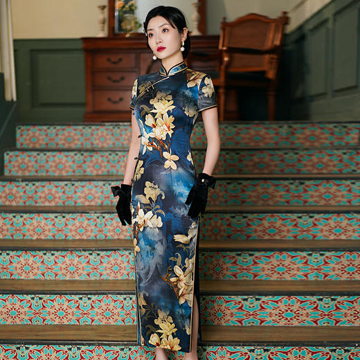 WX-WXG-4春夏新款重磅真丝双层改良日常旗袍连衣裙 商品图2