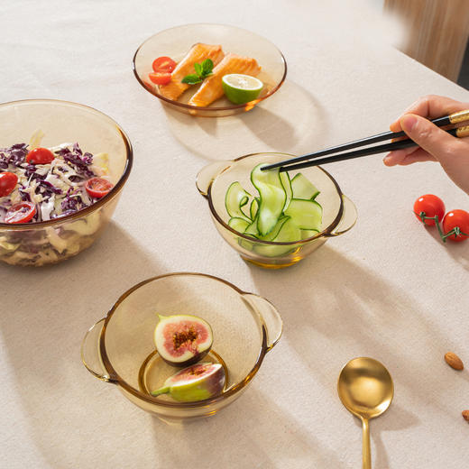 Debo德铂尤妮思琥珀色高硼硅玻璃碗盘子甜品水果沙拉碗耐高温家用大碗盘 商品图2