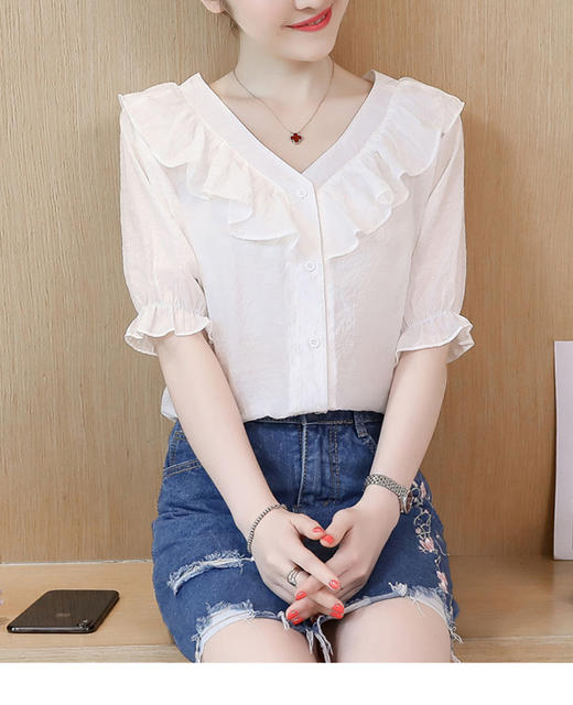 裁缝学苑 AW41荷叶领短袖衬衫女1:1实物服装纸样剪裁图纸牛皮纸样 商品图1