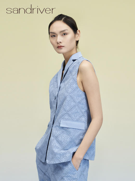 纯棉刺绣西装领无袖上衣 SJS95W023W 商品图3