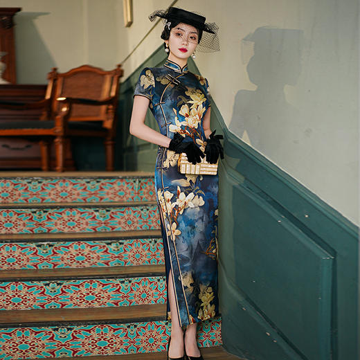 WX-WXG-4春夏新款重磅真丝双层改良日常旗袍连衣裙 商品图3