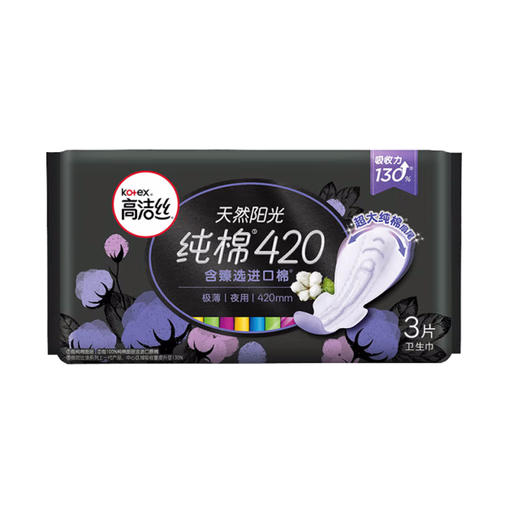 高洁丝亲柔无忧卫生巾夜用420mm3片 商品图3