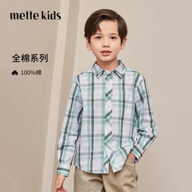 mettekids男童衬衫春秋新款儿童格子上衣童装中大童纯棉长袖衬衣