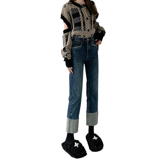 HEY+JEANS韩系翻边直筒 高腰显瘦九分裤 2616# 商品图4
