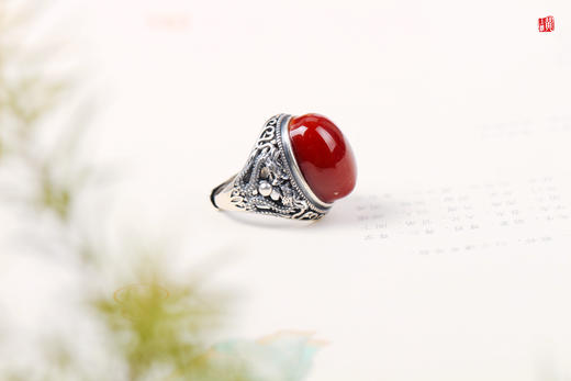 【双龙戏珠】南红柿子红戒指 商品图1