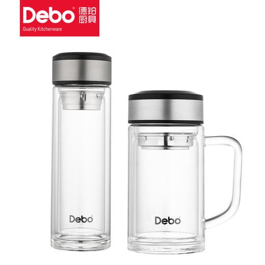 Debo德铂汉纳斯高硼硅玻璃套装杯304不锈钢过滤茶漏茶杯办公水杯320ml+360ml两件套 商品图9