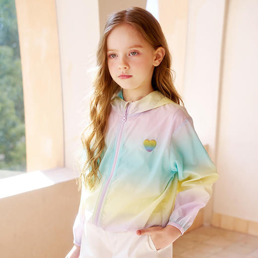 儿童皮肤衣夏季冰丝透气中大童开衫女童彩虹色沙滩洋气薄款外套 商品图3