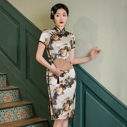 WX-WXG-8新款真丝旗袍桑蚕丝复古夏季短款女改良日常年轻款气质 商品图3