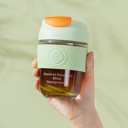 Debo德铂艾朵拉玻璃杯便携小清新有盖吸管杯套创意办公圆形大容量咖啡杯320毫升 商品图7
