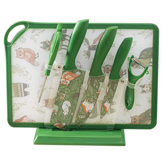 「印花7件套！红绿两色」菜刀辅食刀具菜板二合一 厨房用品套装砧板宝宝厨具印花7件套 商品图4