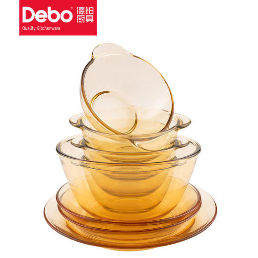 Debo德铂尤妮思琥珀色高硼硅玻璃碗盘子甜品水果沙拉碗耐高温家用大碗盘 商品图6