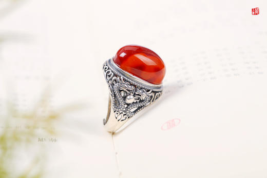 【双龙戏珠】南红柿子红戒指 商品图2