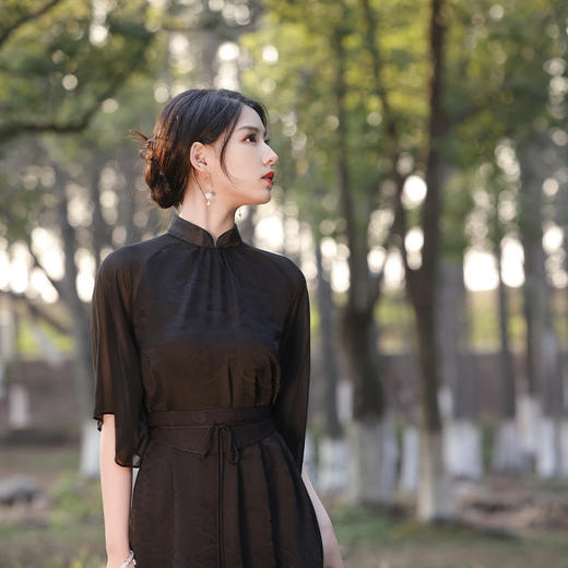 新款改良宽松连衣裙，中长款腰封私服花萝双层拼接插肩袖JLM-2278 商品图2