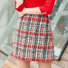2019新款女装过年欧芮儿格子半身裙女短款撞色伞裙a字裙子显瘦 商品缩略图0