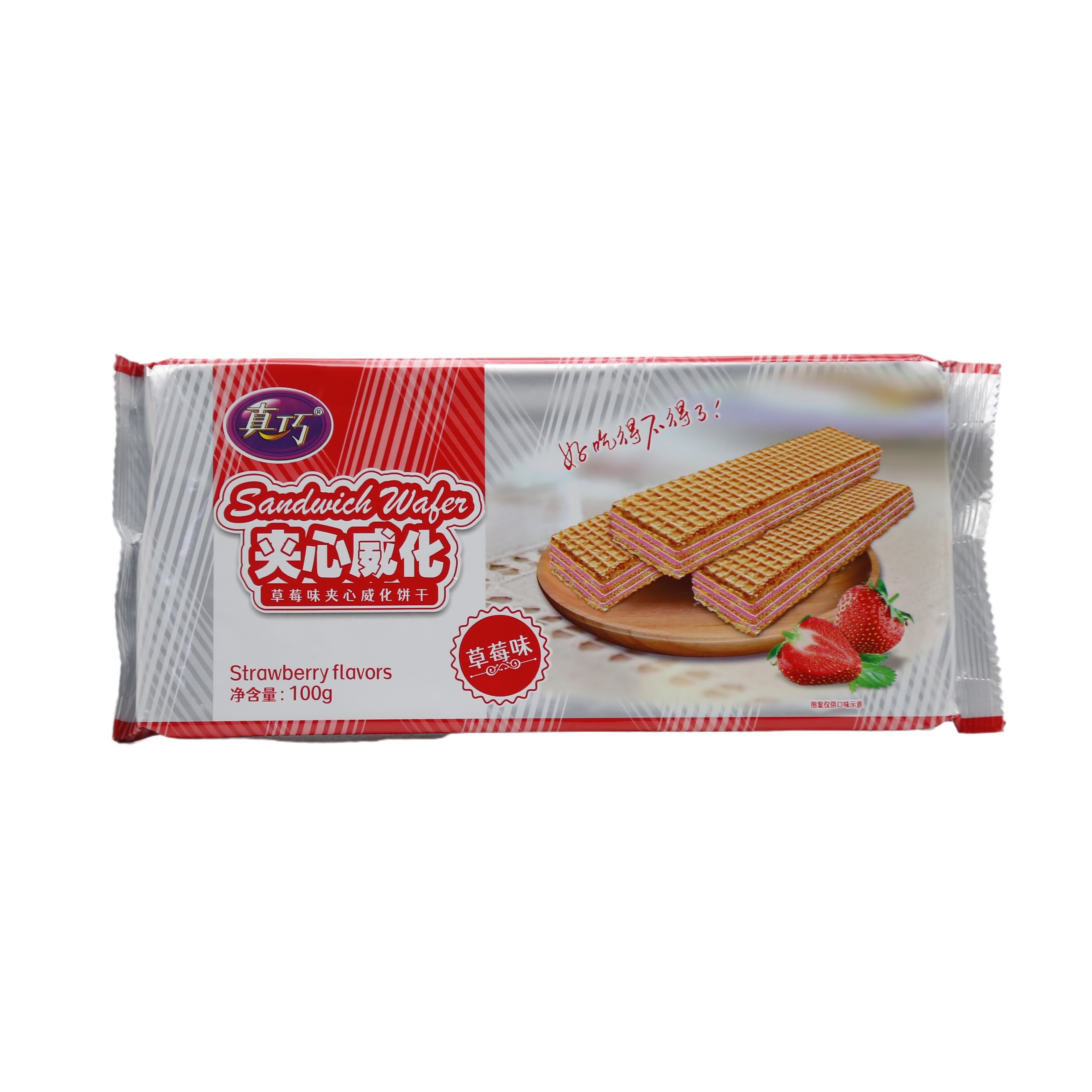 真巧夹心威化饼干草莓味100g（6952389218054）