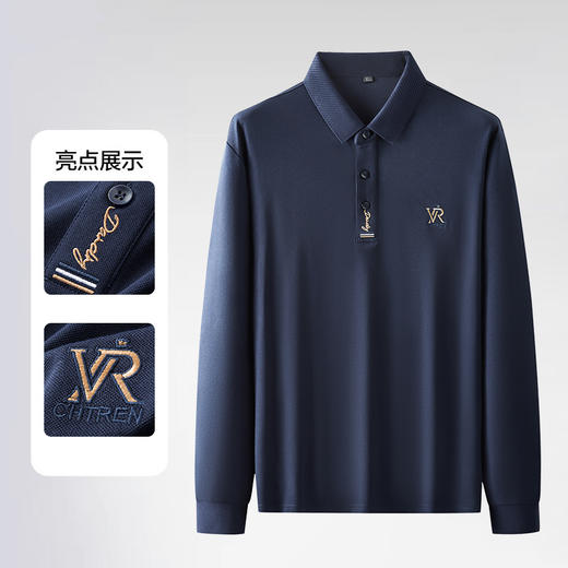 换【新款DK】大依优型大码刺绣长袖Polo衫商务休闲绅士免烫翻领T恤胖子宽松男休闲气质刺绣POLO衫 商品图3