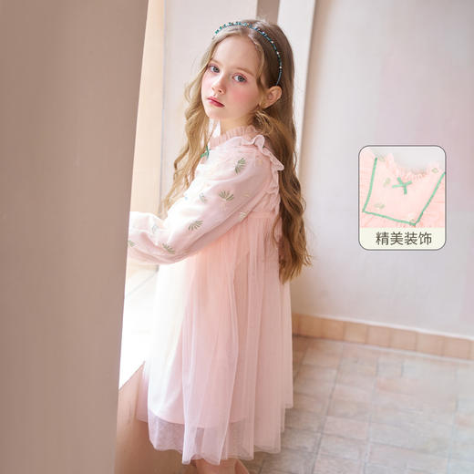 mettekids女童连衣裙春秋新款儿童粉色裙子中大童网纱公主裙童装 商品图1