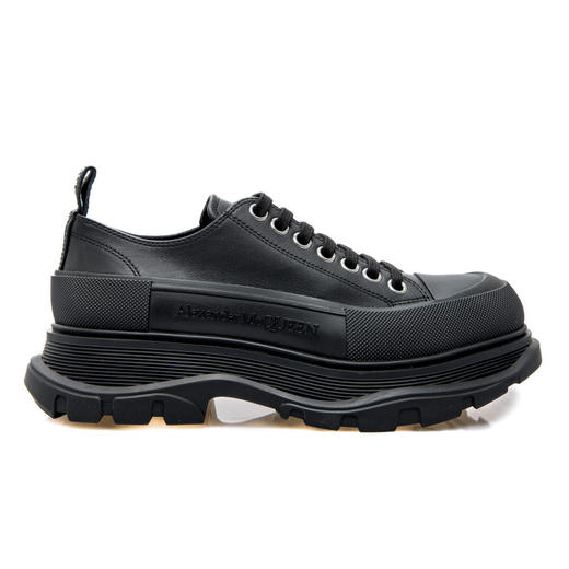 ALEXANDER MCQUEEN 亚历山大.麦昆 男士皮革 Tread Slick 系带休闲运动鞋 黑色 705662 WHZ62 1081 商品图0
