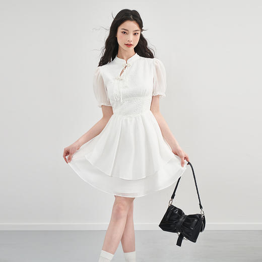 西遇中式旗袍裙女春季新款改良中国风设计感镂空收腰茶歇裙D0830377 商品图4