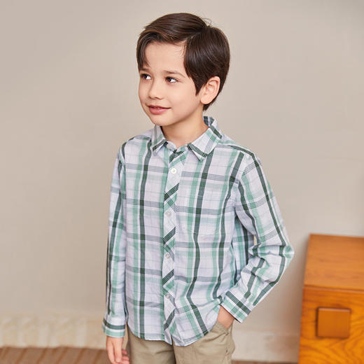 mettekids男童衬衫春秋新款儿童格子上衣童装中大童纯棉长袖衬衣 商品图2