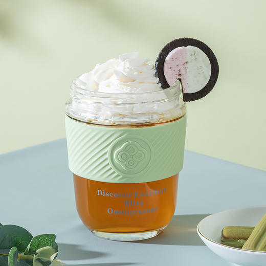 Debo德铂艾朵拉玻璃杯便携小清新有盖吸管杯套创意办公圆形大容量咖啡杯320毫升 商品图9