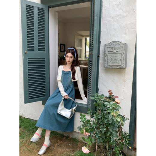 大码女装韩版抹胸牛仔吊带连衣裙+短款长袖开衫胖MM两件套 商品图2