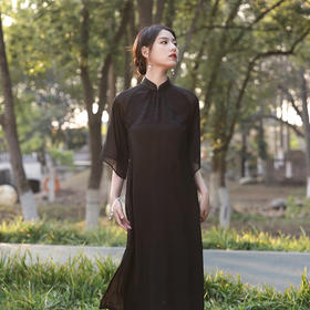 新款改良宽松连衣裙，中长款腰封私服花萝双层拼接插肩袖JLM-2278