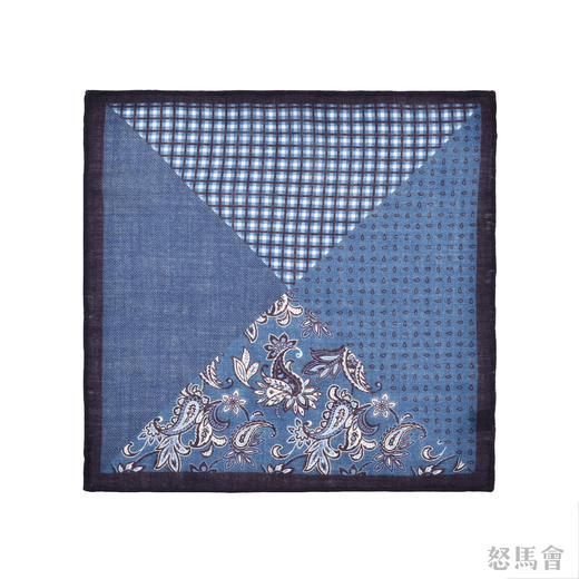 蓝色羊毛手工口袋巾 商品图1