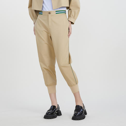 谜底九分休闲裤女2023春季新款简约时尚拼接束脚萝卜裤231MK0094 商品图1