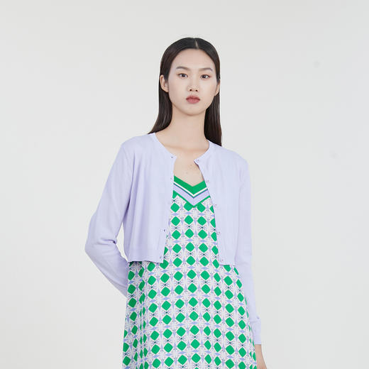 谜底圆领短款针织开衫2023春季新款合体百搭毛衫长袖女231MZ0331 商品图1