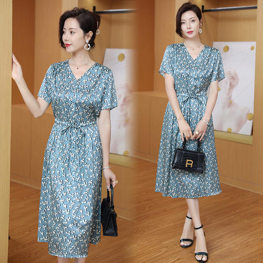 ASE-1086   V领气质百搭名媛知性真丝连衣裙 商品图0