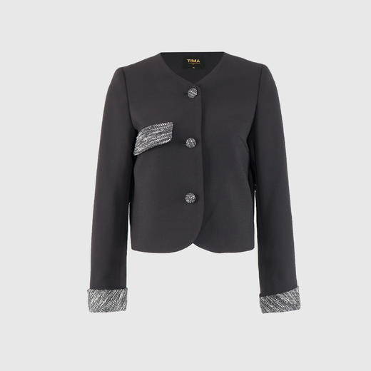 包袖撞色小香风面料外套 商品图0