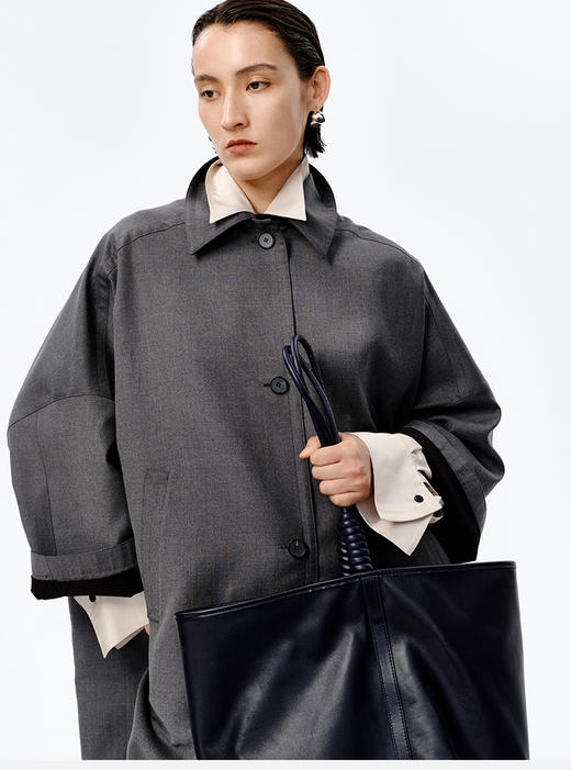 HIDEMI 大廓形伞状极简风衣 灰色/巧克力棕 商品图8